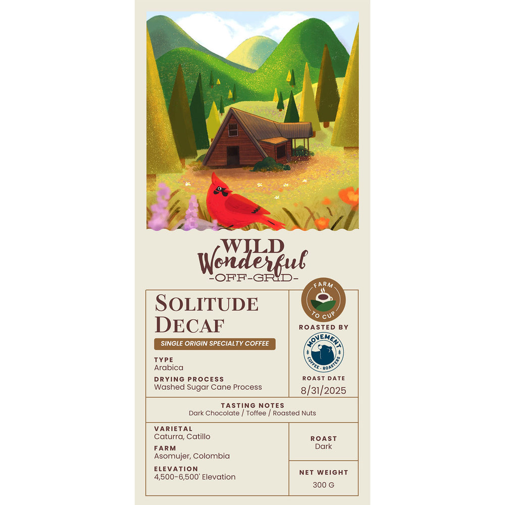 Solitude Decaf  Coffee label
